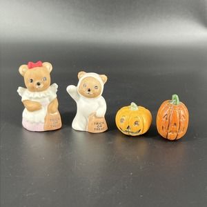 Vintage Ceramic Homco Trick or Treating Teddy Bears Halloween 5209 Mini Pumpkins